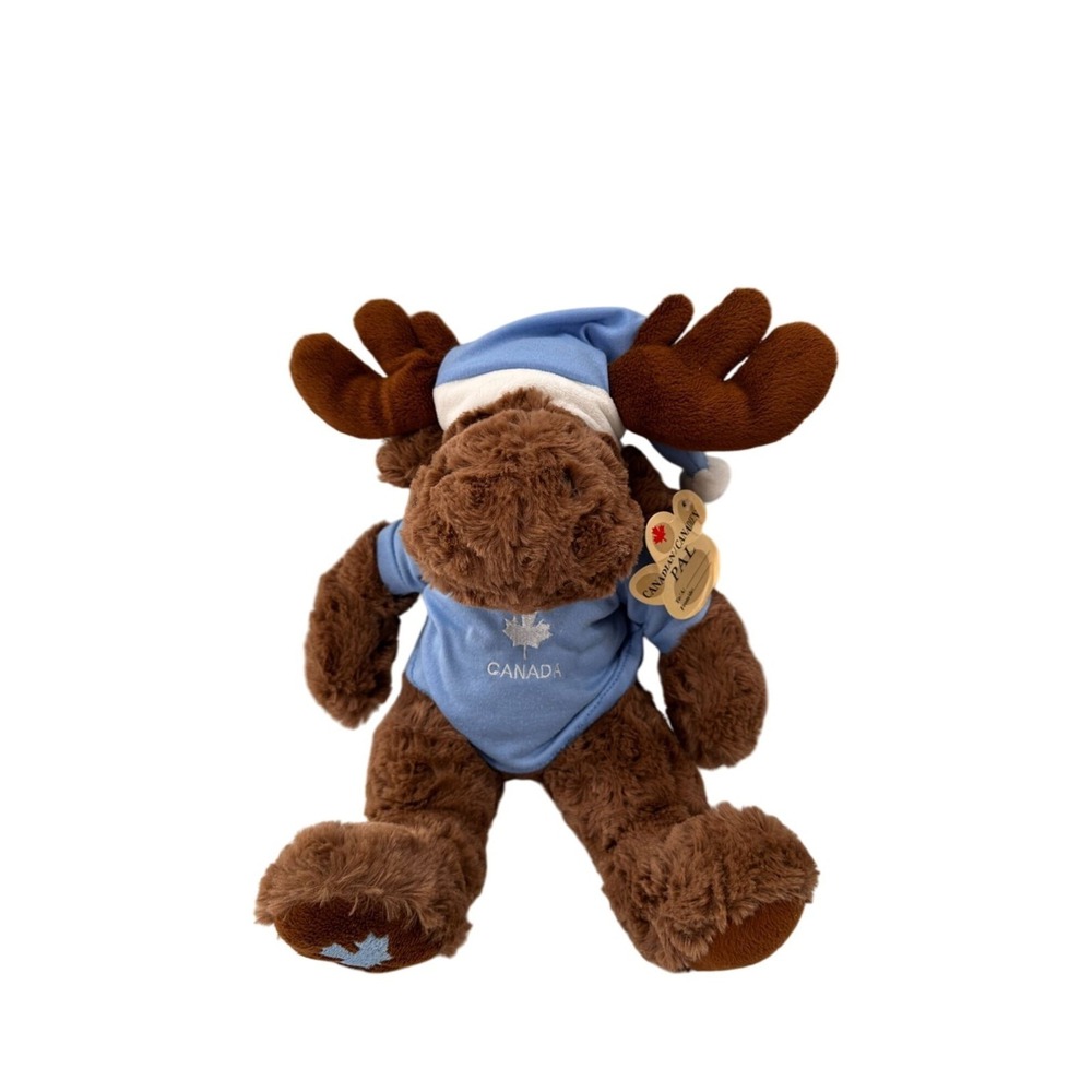 Canadian Pal Moose‎ Plush Toy Blue Outfit Hat 14 Inch Maple Leaf Canada Souvenir